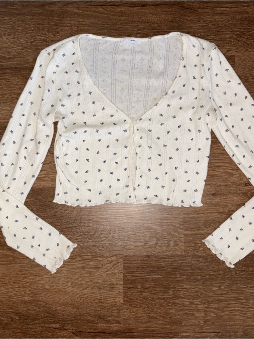 Cotton On Pointelle Butterfly Long Sleeve Crop Top size S